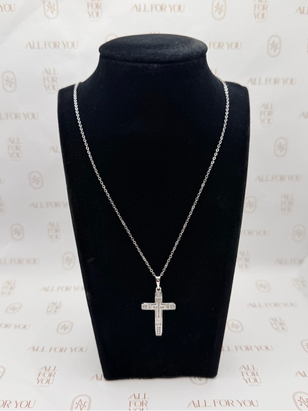NWT Stainless Steel Cross Set | 18" Chain & 35mm Pavé Cross | All For You